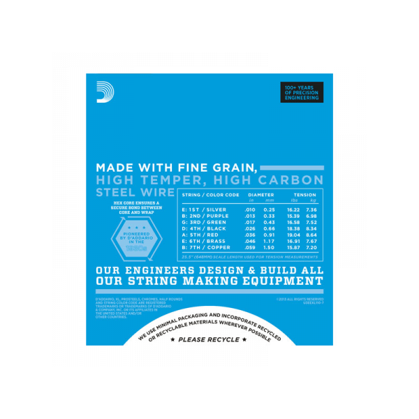 D'Addario Nickel Wound Regular Light 10-59 7 cordes EXL110-7 – Image 2