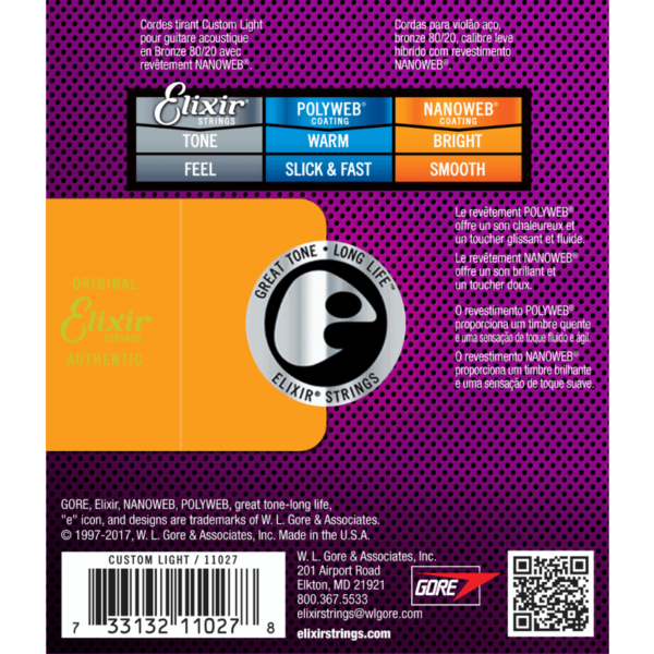 Elixir Nanoweb Bronze 80/20 Custom Light 11-52 CEL11027 – Image 2