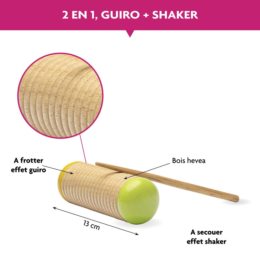Fuzeau Guiro Shaker 2 en 1