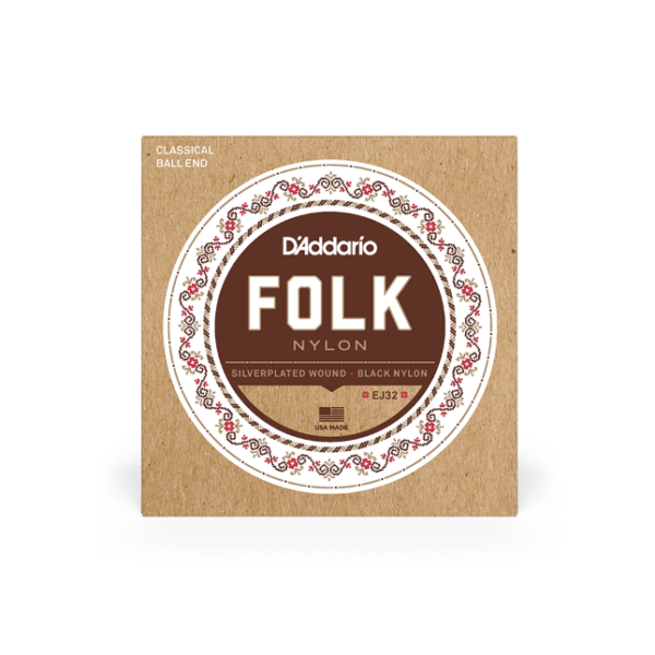 D'Addario EJ32 Folk Nylon noir à boule