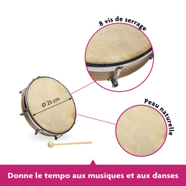 Fuzeau Tambourin 25cm peau naturelle (572) – Image 2